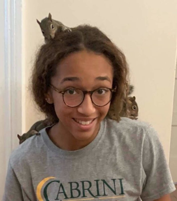 Kind 15-year-old girl rescues orphaned squirrels in the middle of evacuating from hurricane